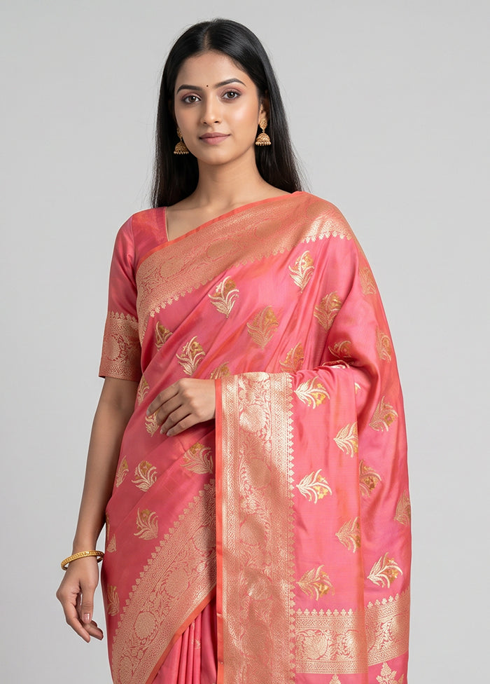 Pink Uppada Silk Saree With Blouse Piece