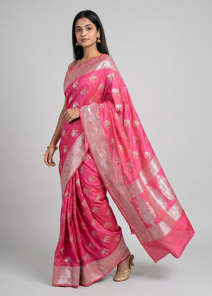 Pink Uppada Silk Saree With Blouse Piece