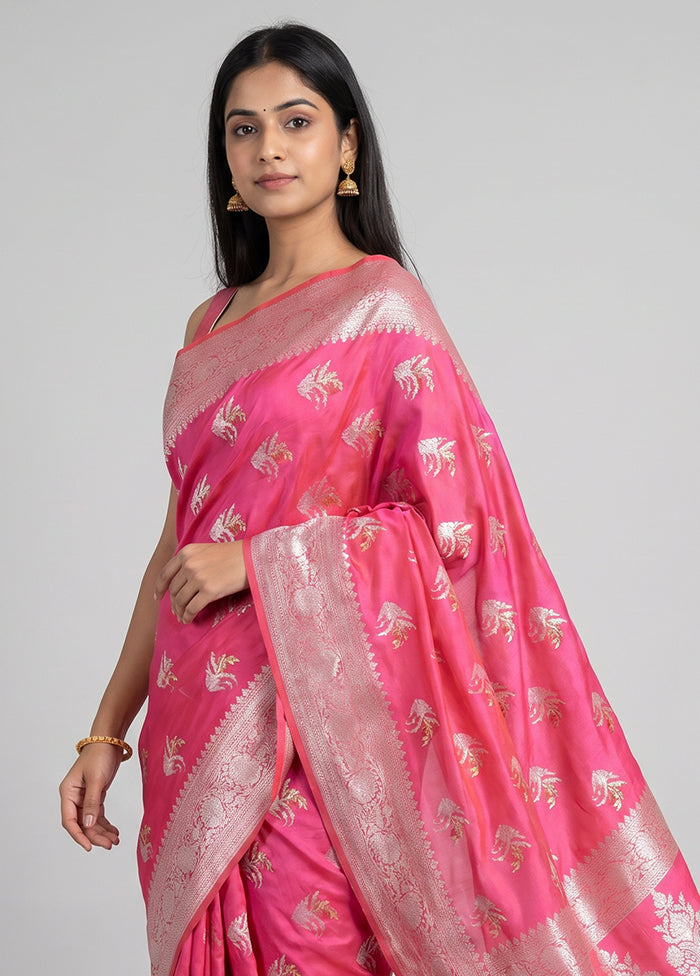 Pink Uppada Silk Saree With Blouse Piece