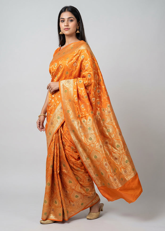 Yellow Banarasi Silk Saree With Blouse Piece