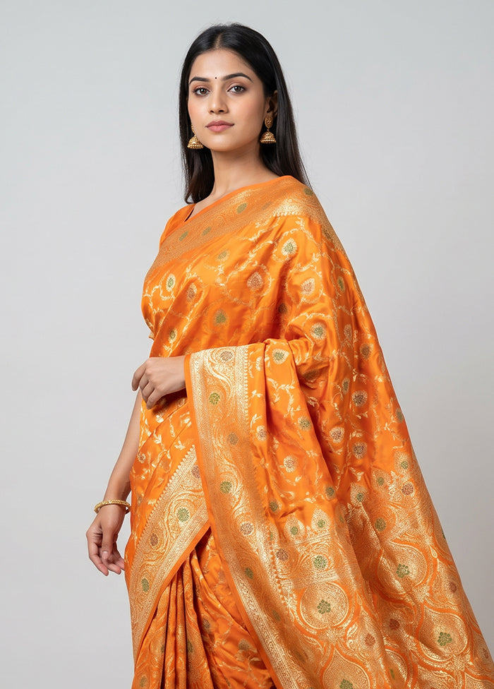 Yellow Banarasi Silk Saree With Blouse Piece
