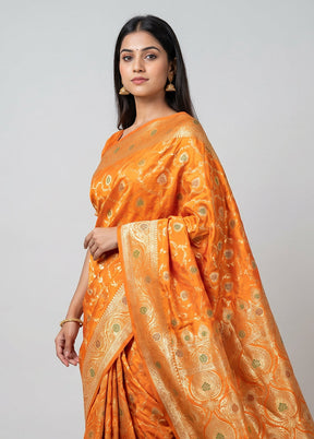 Yellow Banarasi Silk Saree With Blouse Piece