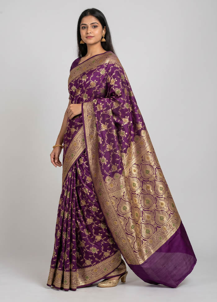 Purple Banarasi Silk Saree With Blouse Piece