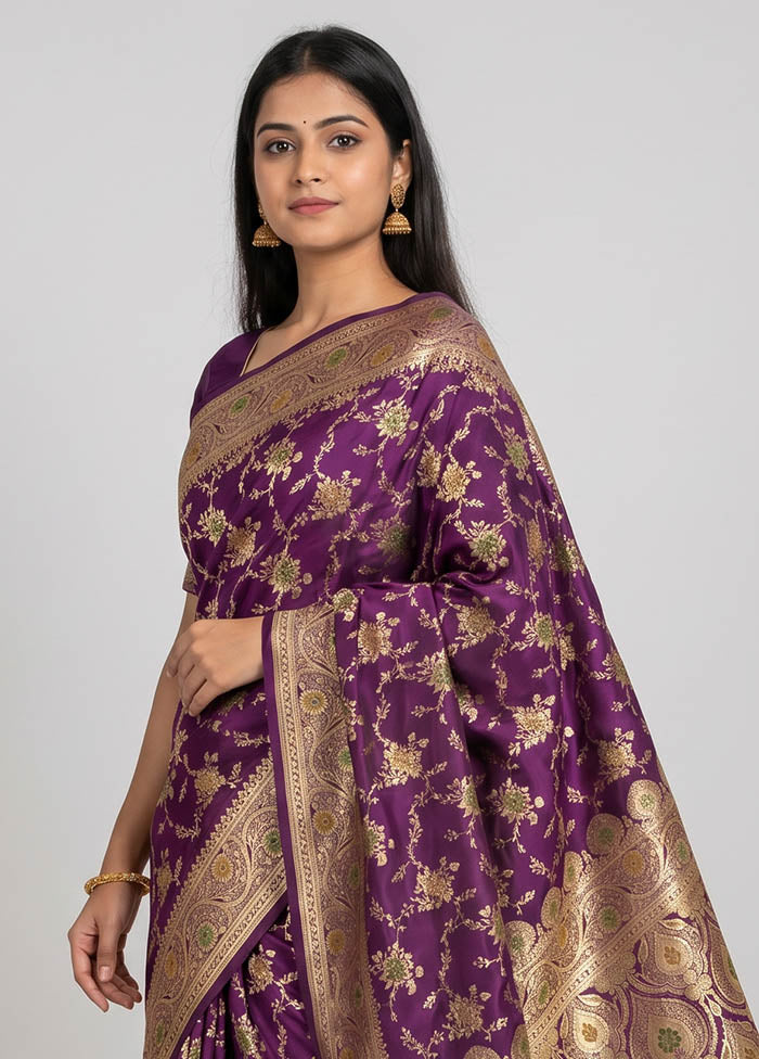 Purple Banarasi Silk Saree With Blouse Piece