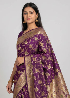 Purple Banarasi Silk Saree With Blouse Piece