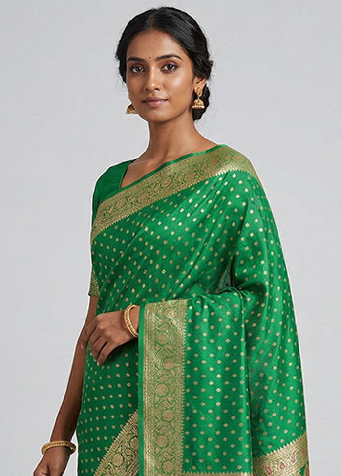 Green Handloom Banarasi Pure Silk Saree With Blouse Piece
