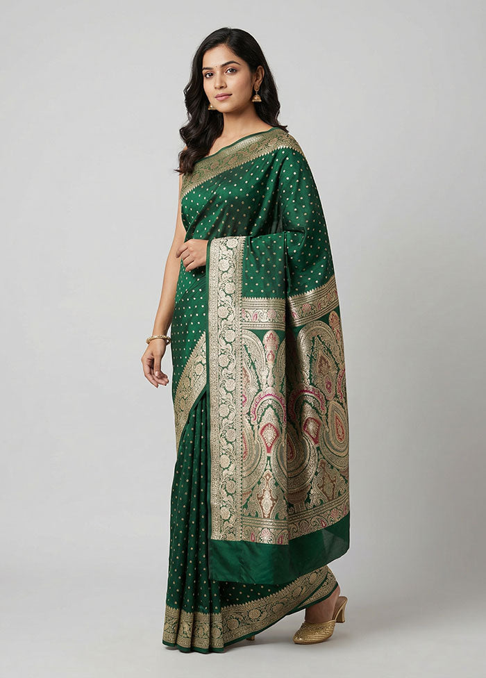 Green Handloom Banarasi Pure Silk Saree With Blouse Piece