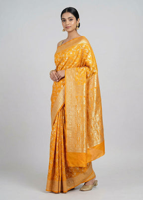 Yellow Handloom Banarasi Pure Silk Saree With Blouse Piece