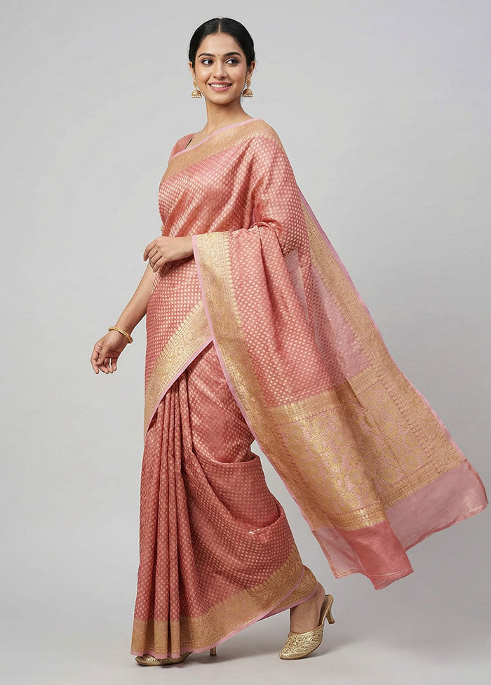Pink Tissue Silk Saree With Blouse Piece