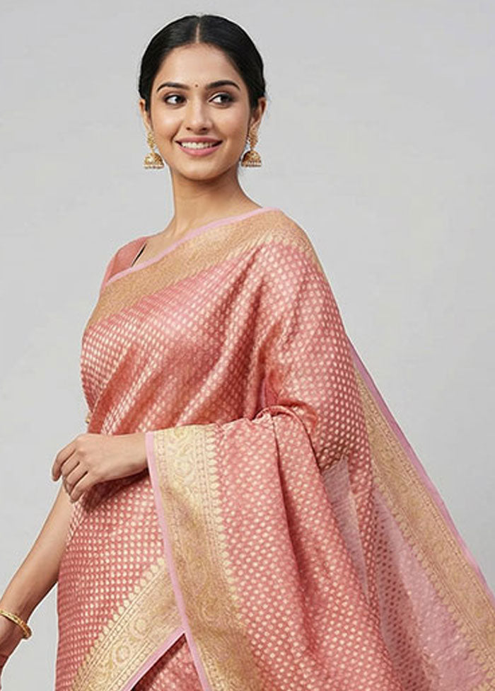 Pink Tissue Silk Saree With Blouse Piece