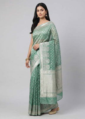 Green Tissue Silk Saree With Blouse Piece