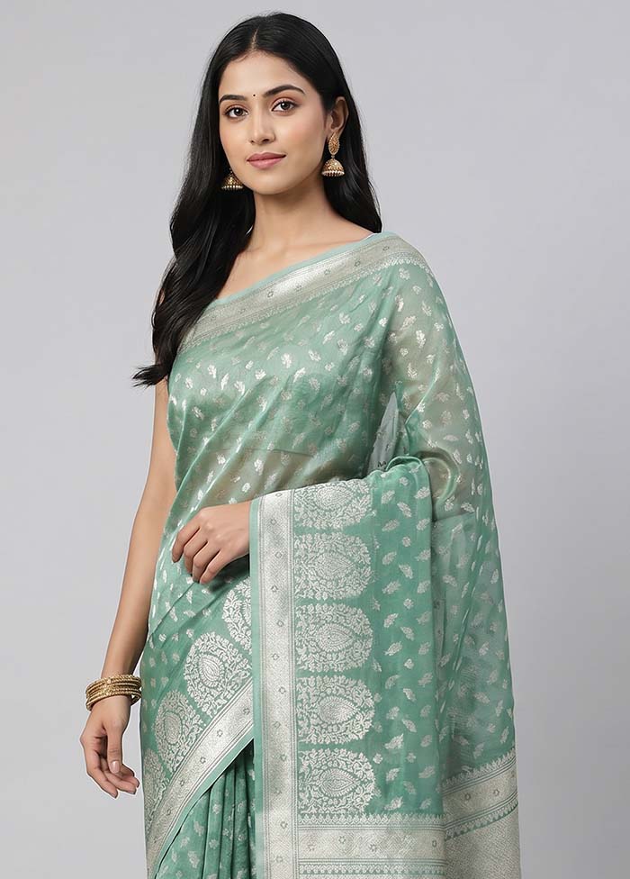 Green Tissue Silk Saree With Blouse Piece