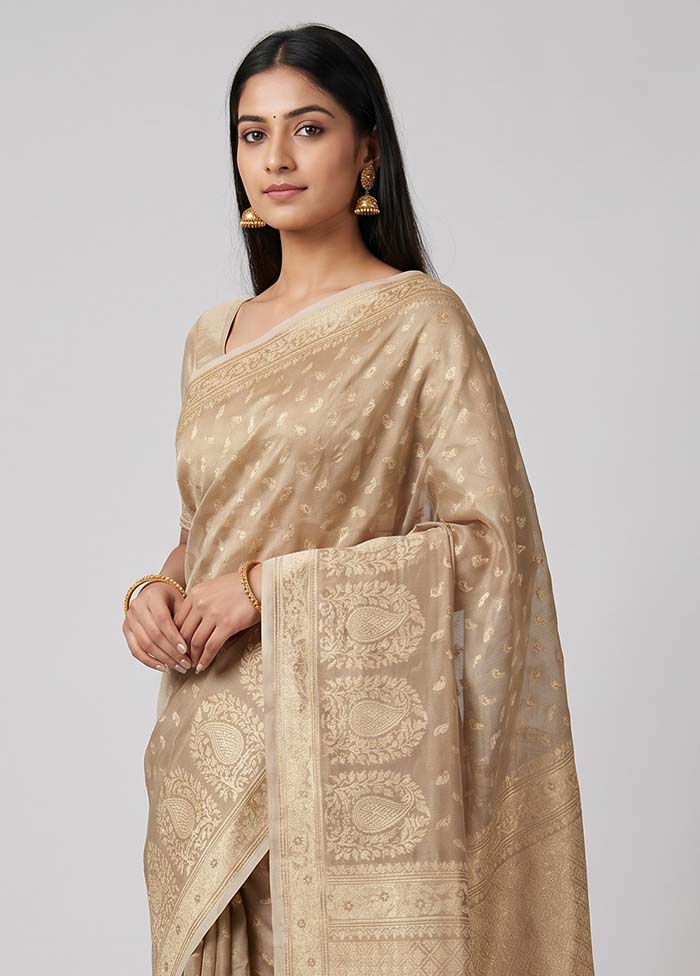 Cream Tissue Silk Saree With Blouse Piece