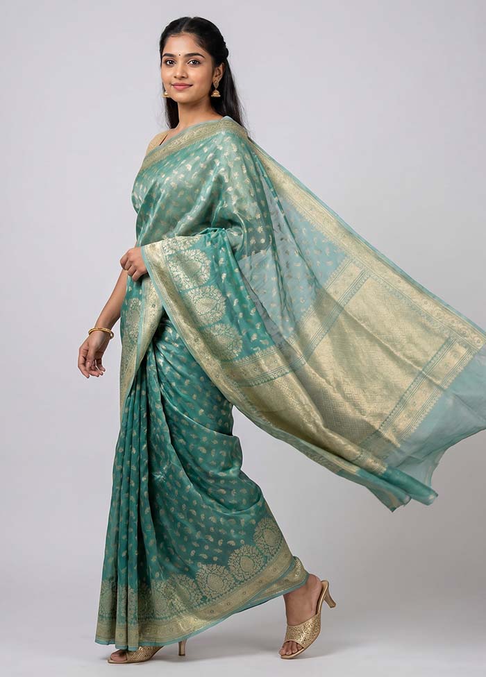 Blue Tissue Silk Saree With Blouse Piece