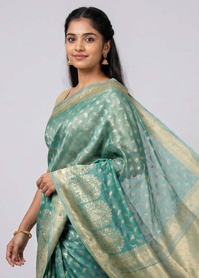 Blue Tissue Silk Saree With Blouse Piece