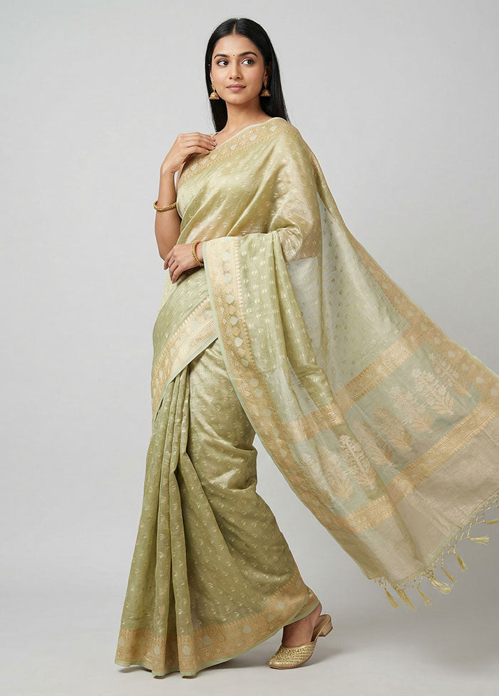Green Tissue Silk Saree With Blouse Piece