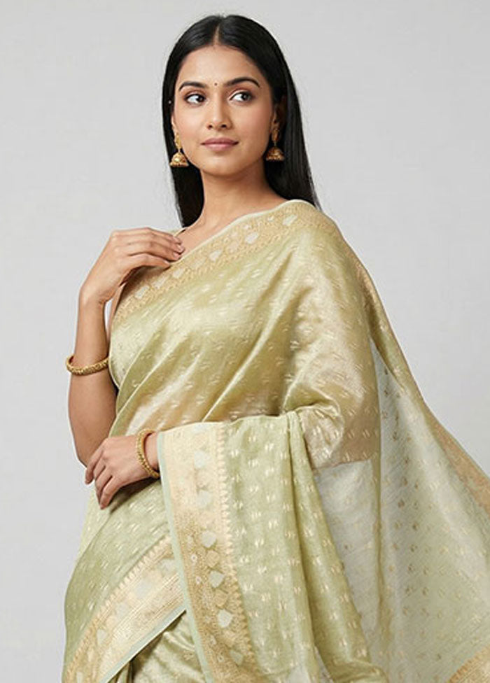 Green Tissue Silk Saree With Blouse Piece