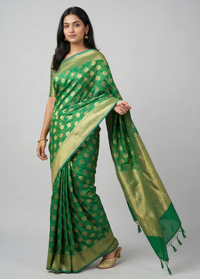 Green Kora Silk Saree With Blouse Piece