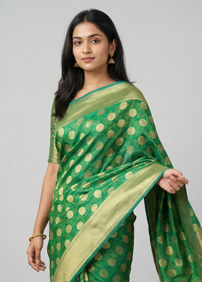 Green Kora Silk Saree With Blouse Piece