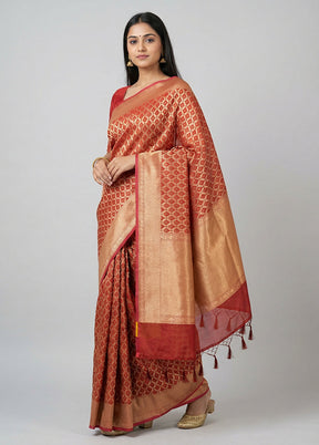 Maroon Kora Silk Saree With Blouse Piece