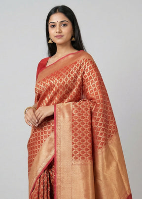 Maroon Kora Silk Saree With Blouse Piece