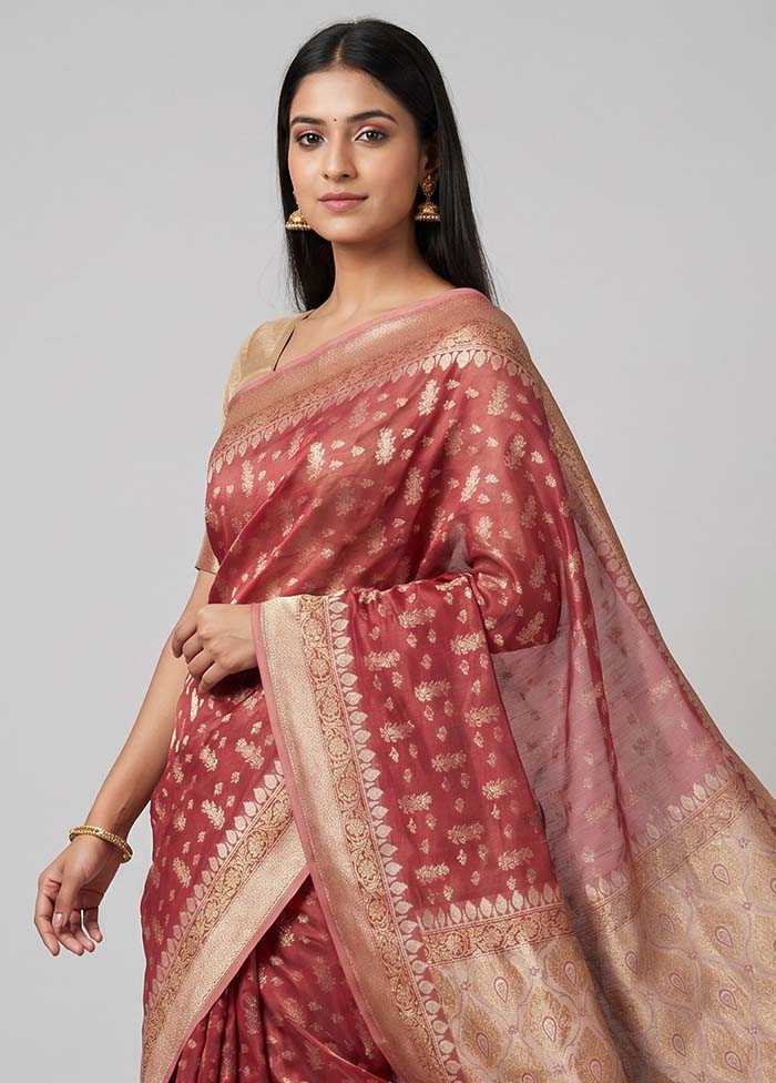 Pink Tissue Silk Saree With Blouse Piece