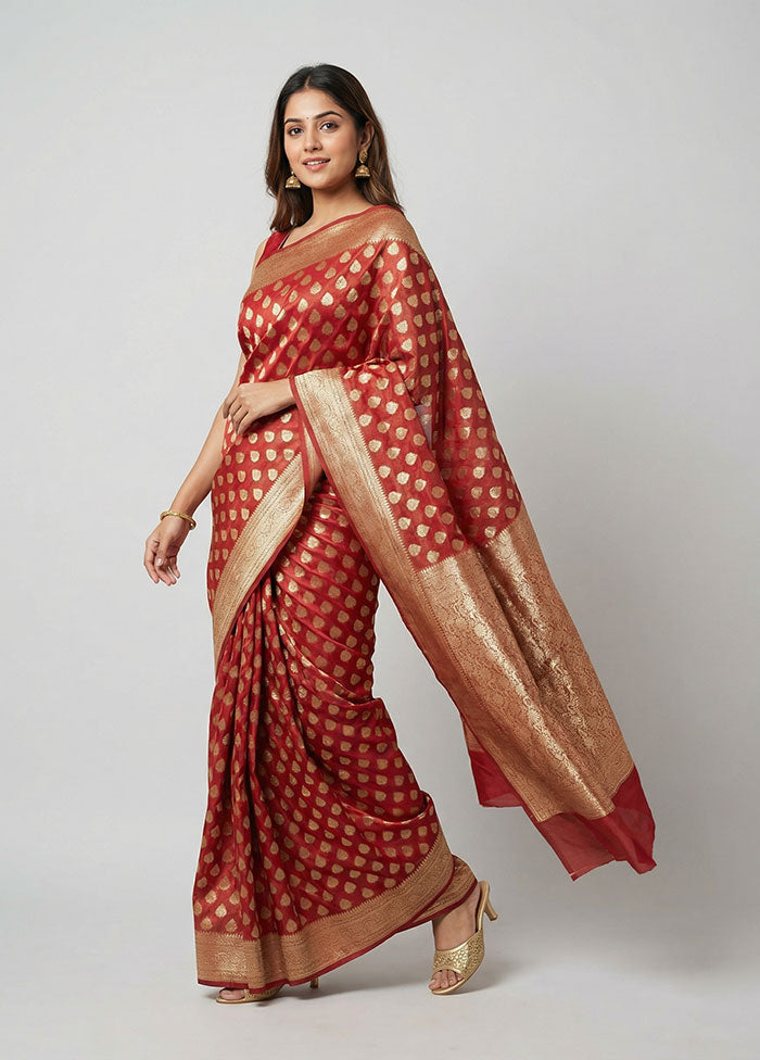 Maroon Tissue Silk Saree With Blouse Piece
