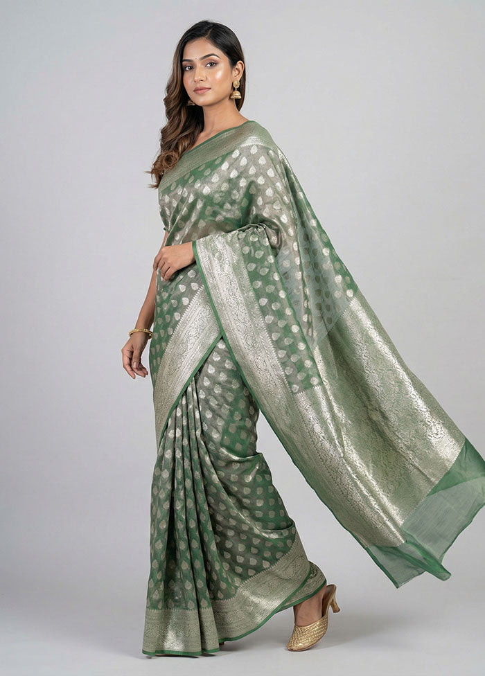 Green Tissue Silk Saree With Blouse Piece