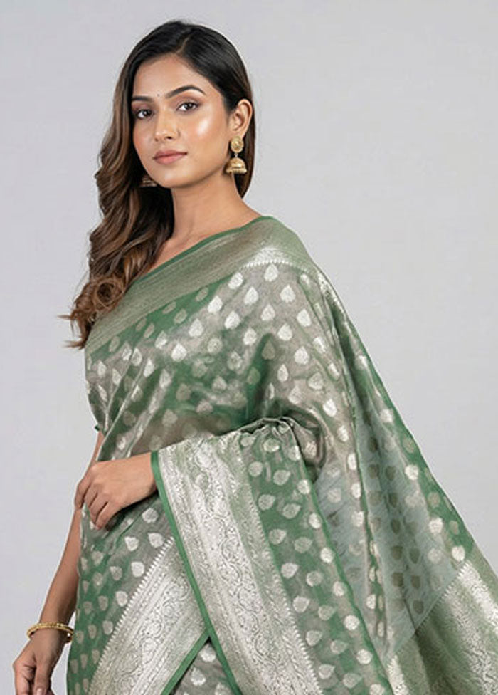 Green Tissue Silk Saree With Blouse Piece