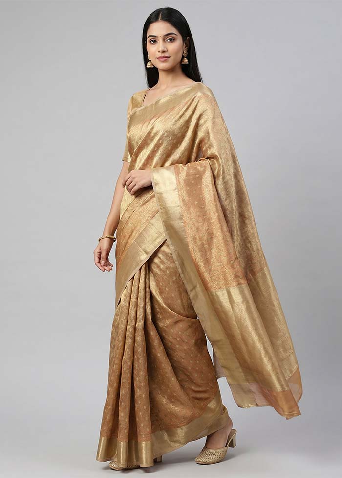 Cream Tissue Silk Saree With Blouse Piece