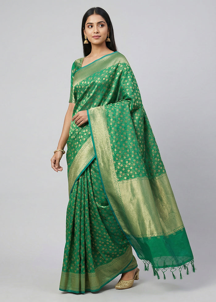 Green Kora Silk Saree With Blouse Piece