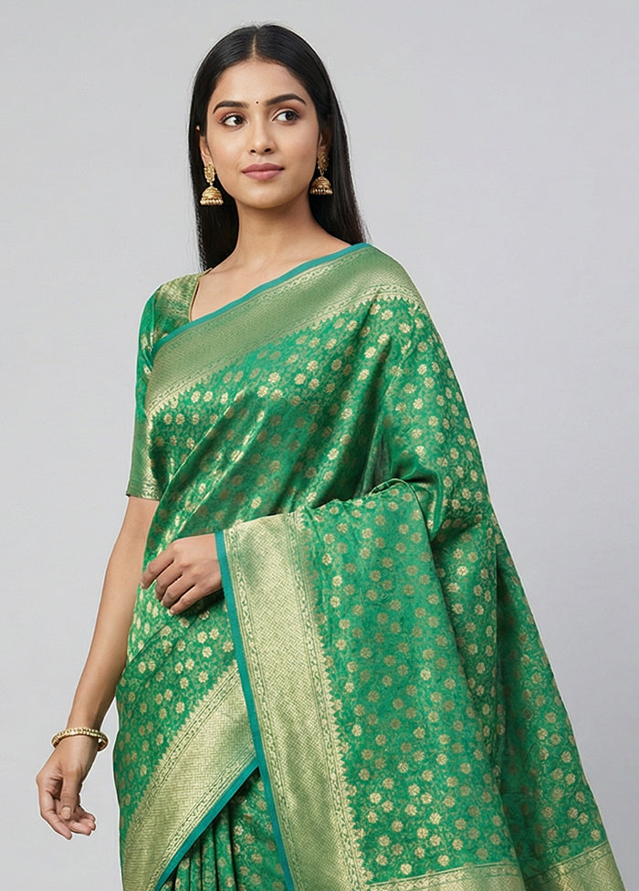 Green Kora Silk Saree With Blouse Piece