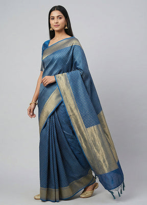 Blue Kora Silk Saree With Blouse Piece