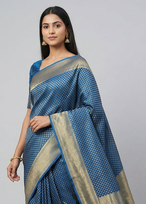 Blue Kora Silk Saree With Blouse Piece