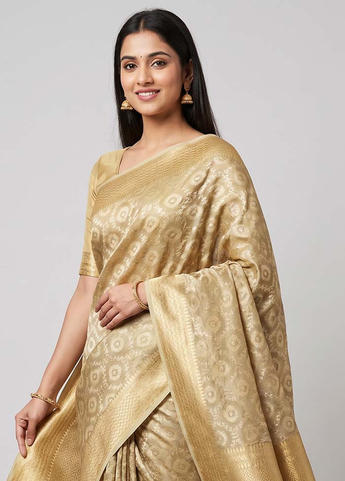 Cream Tissue Silk Saree With Blouse Piece
