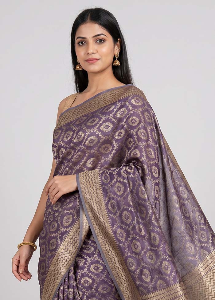 Purple Tissue Silk Saree With Blouse Piece