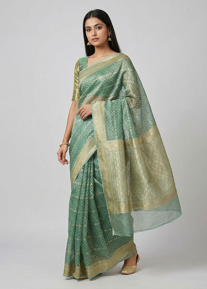 Green Tissue Silk Saree With Blouse Piece
