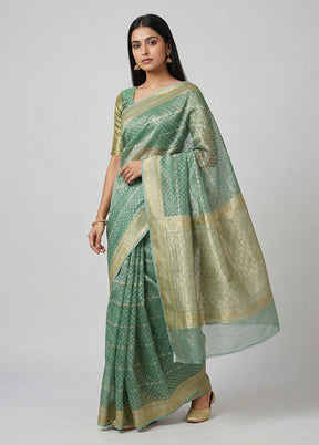 Green Tissue Silk Saree With Blouse Piece