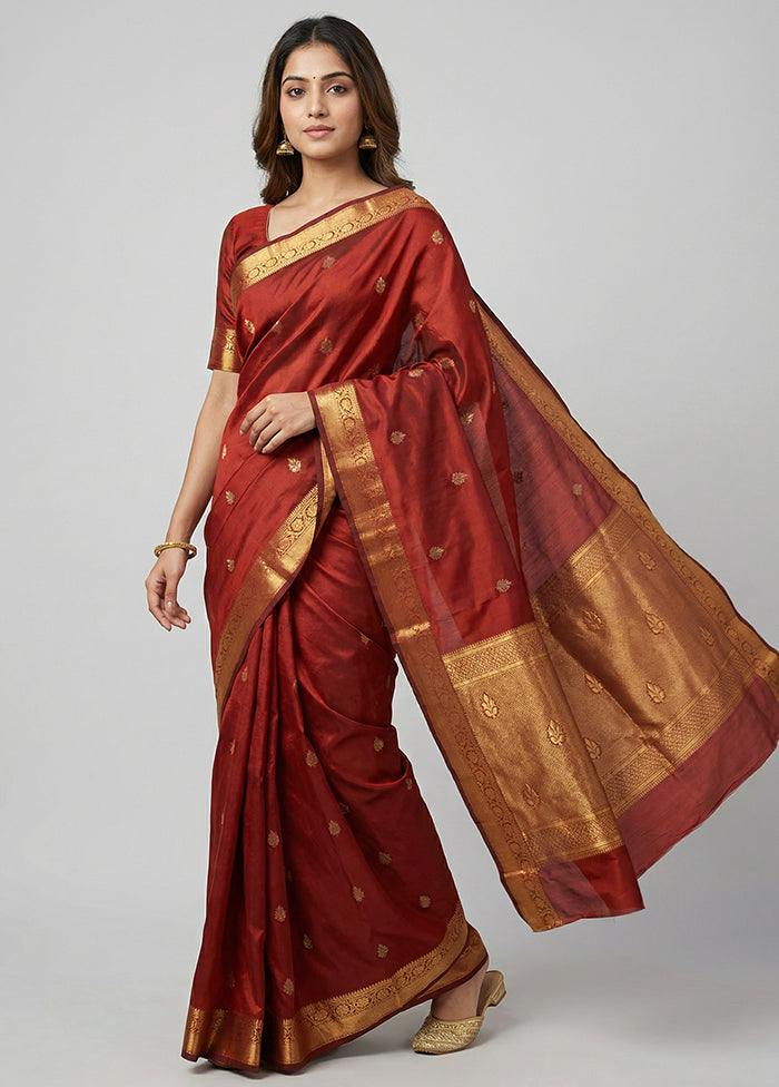 Maroon Kanjivaram Silk Saree With Blouse Piece