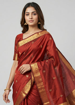 Maroon Kanjivaram Silk Saree With Blouse Piece