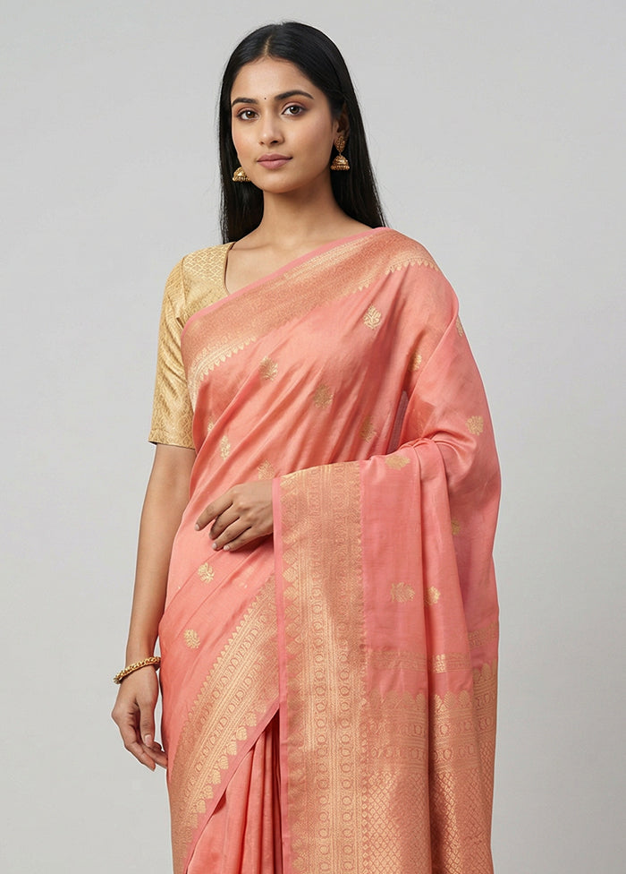 Pink Handloom Kanjivaram Pure Silk Saree With Blouse Piece