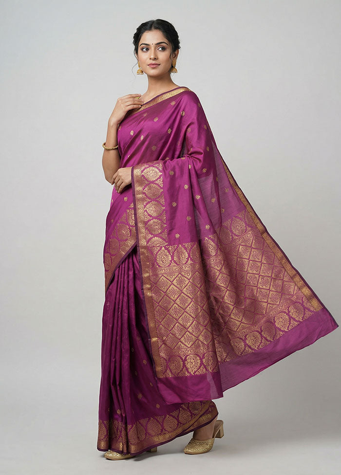 Purple Kanjivaram Silk Saree With Blouse Piece