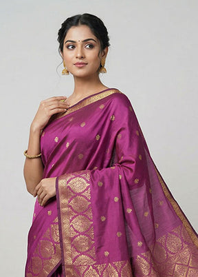 Purple Kanjivaram Silk Saree With Blouse Piece