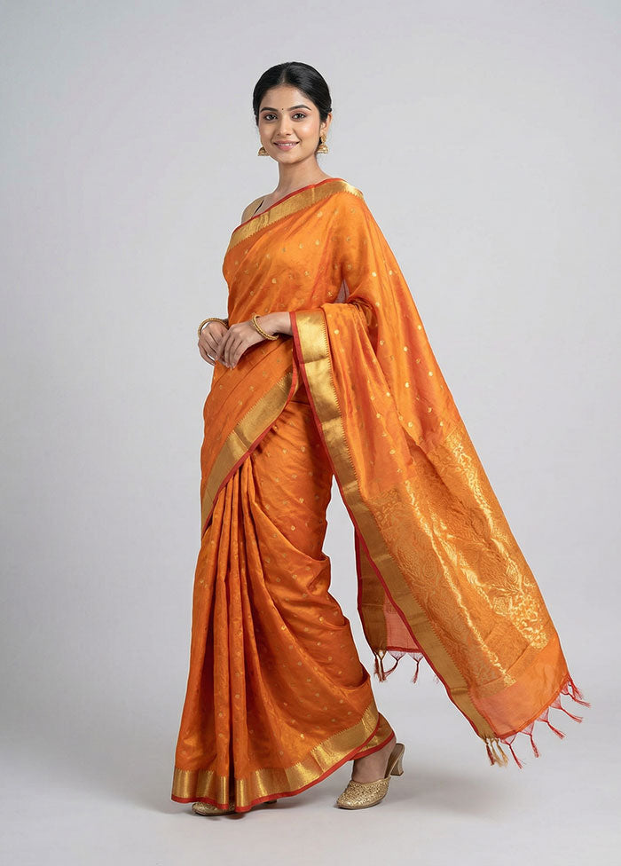 Orange Kanjivaram Silk Saree With Blouse Piece