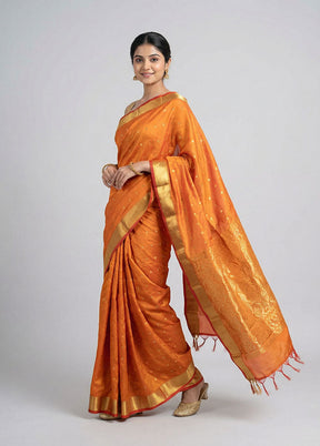 Orange Kanjivaram Silk Saree With Blouse Piece