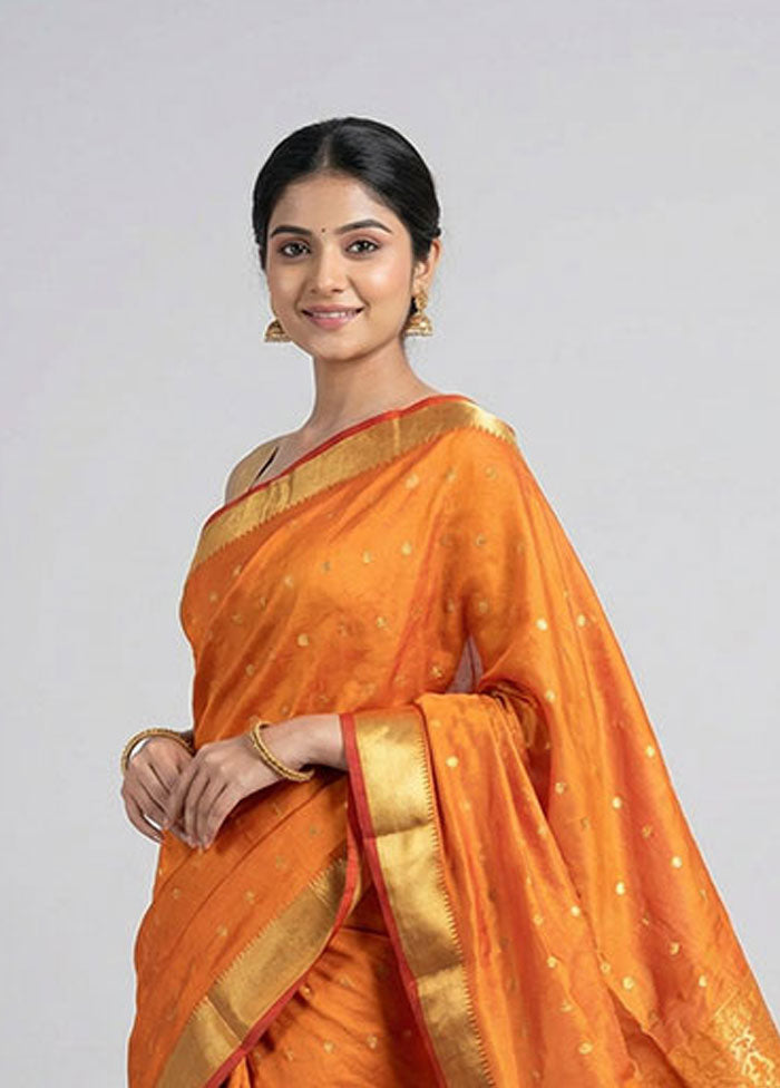 Orange Kanjivaram Silk Saree With Blouse Piece