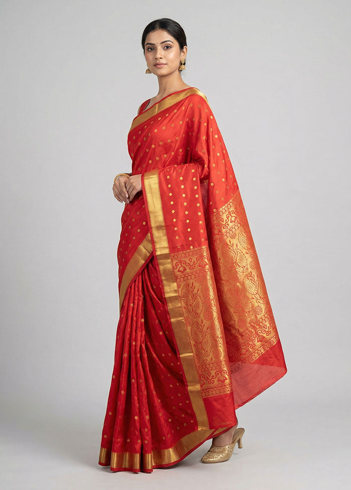 Red Kanjivaram Silk Saree With Blouse Piece