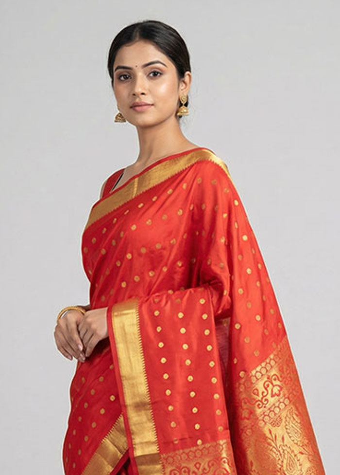 Red Kanjivaram Silk Saree With Blouse Piece