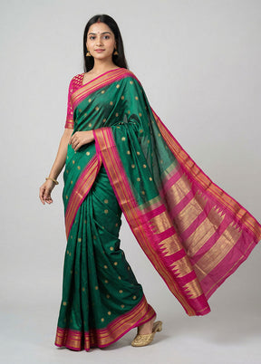 Green Kanjivaram Silk Saree With Blouse Piece