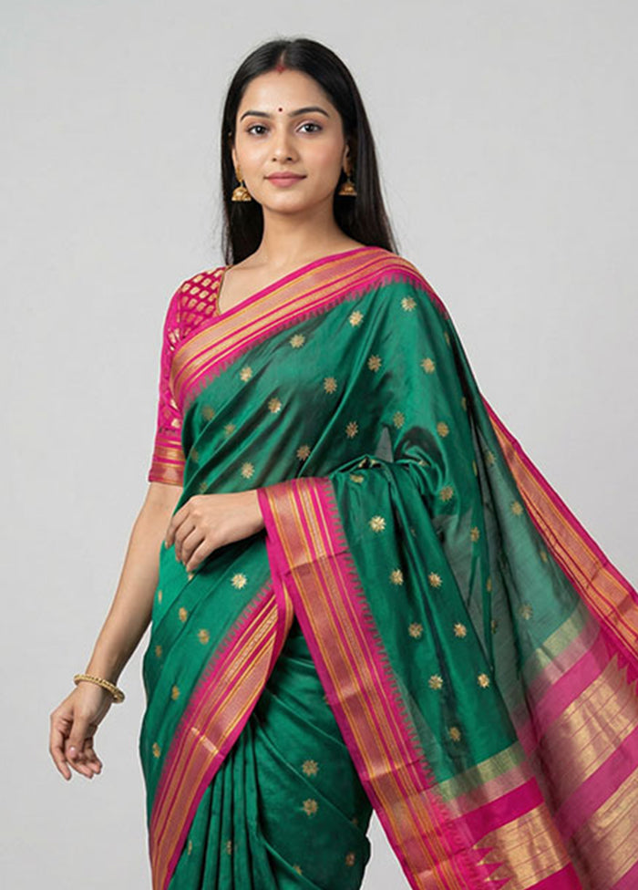Green Kanjivaram Silk Saree With Blouse Piece